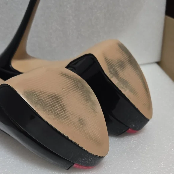 Marumote 6" SHINEY BLACK STILETTOS W/ RED PEEP VALENTINE'S DIVA 9.5 - Picture 15 of 17